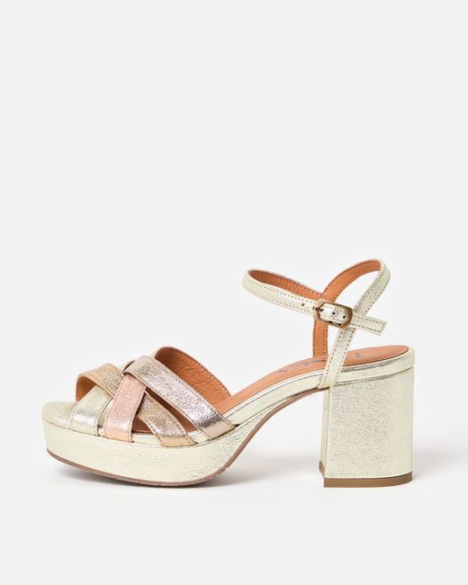 Esska Natural Caitlyn Gold Platform Heeled Sandals, Size 3