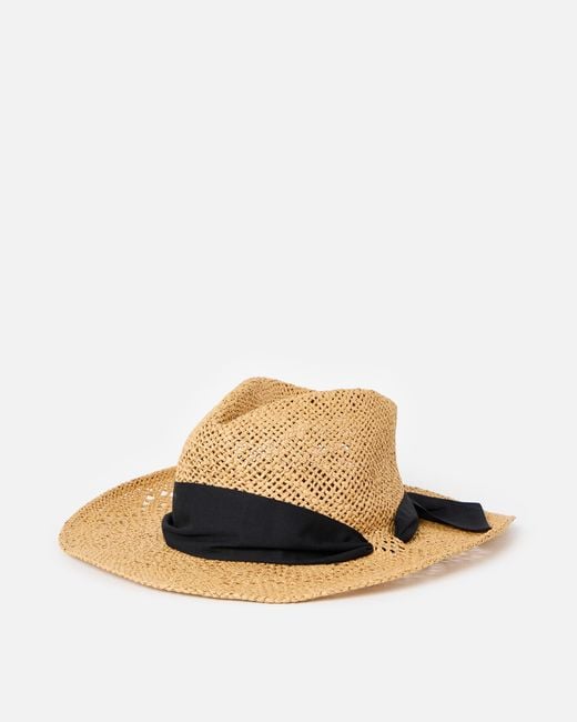 Oliver Bonas Multicolor Natural Brown Open Weave Cowboy Hat With Black Bow