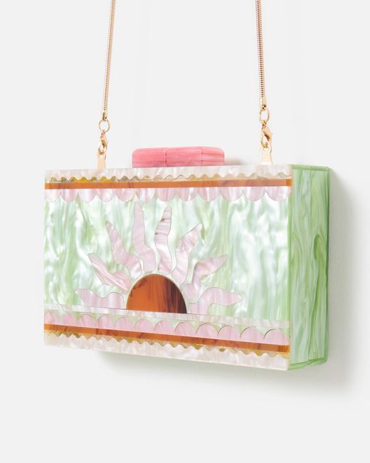 Oliver Bonas Gray Sun Print Box Clutch Bag