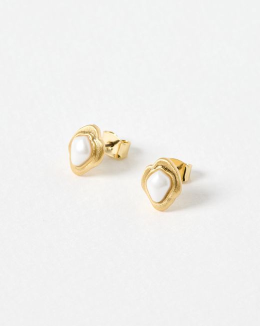 Oliver Bonas White Jonelle Gold Tone Faux Pearl Stud Earrings