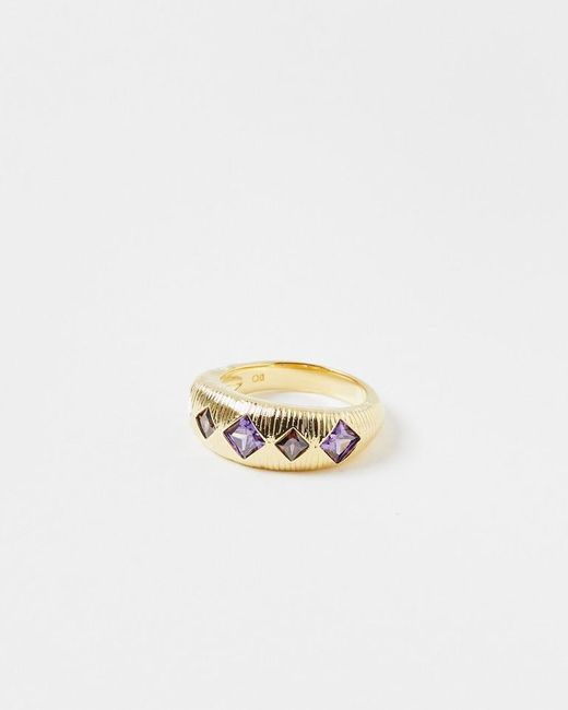 Oliver Bonas Bertie Chunky Ridged Gold Plated Statement Ring in White