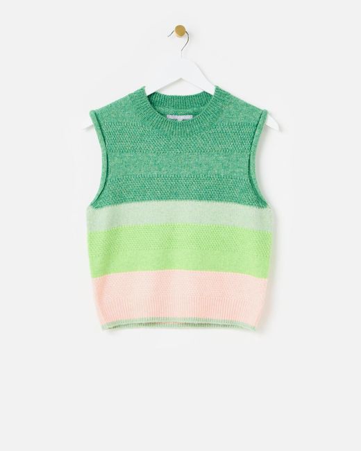 Oliver Bonas Green & Pink Striped Knitted Vest, Size 18