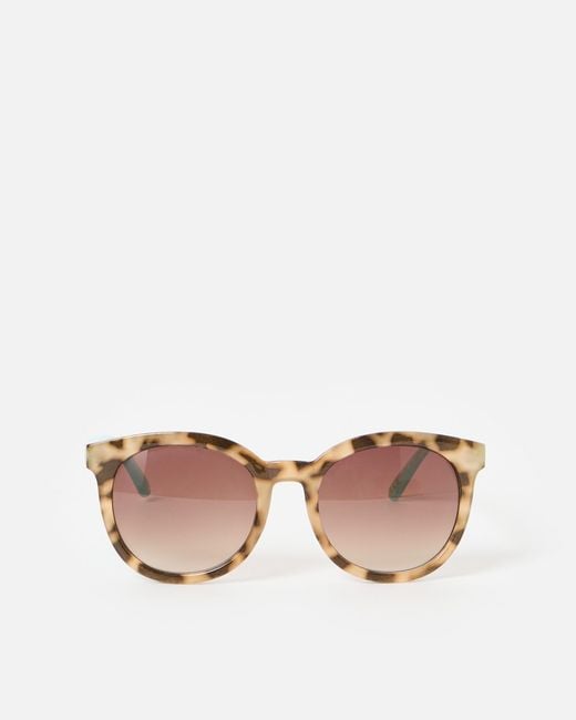 Oliver Bonas Pink Preppy Faux Tortoiseshell & Aqua Blue Round Sunglasses