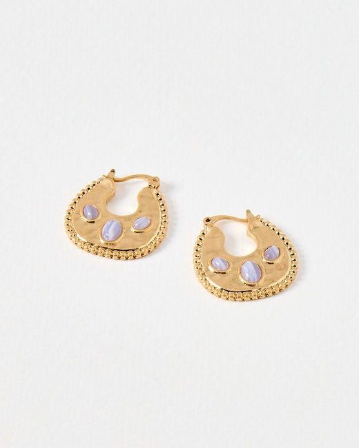 Oliver Bonas White Merla Stone Gold Apartment Hoop Earrings