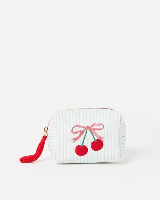 Oliver Bonas White Cherry Bow Striped Makeup Bag