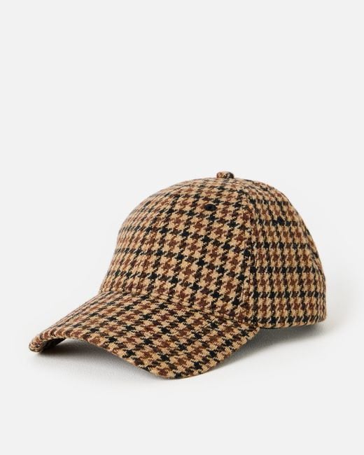 Oliver Bonas Natural Houndstooth Brushed Cap Hat With Cherry Motif