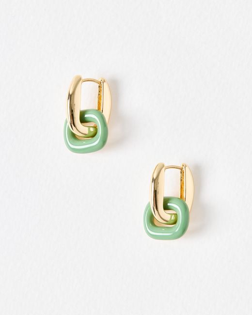 Oliver Bonas White Indie & Green Enamel Drop Hoop Earrings