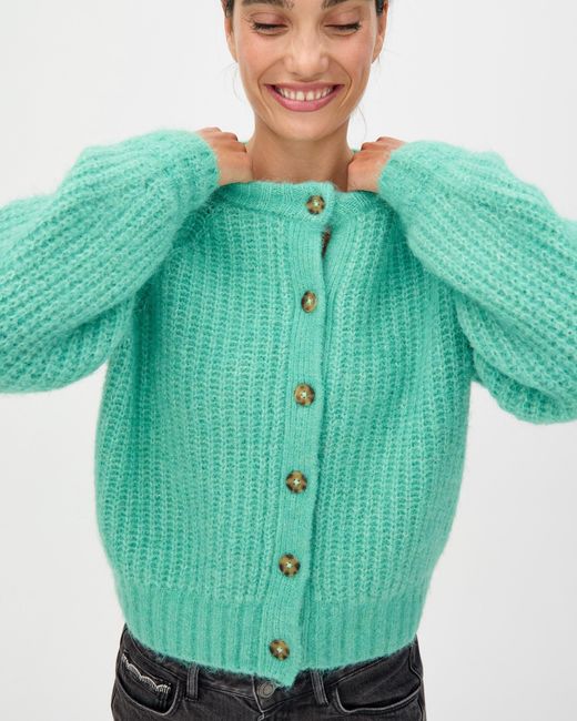 Oliver Bonas Green Jade Ribbed Crew Neck Knitted Cardigan, Size 16