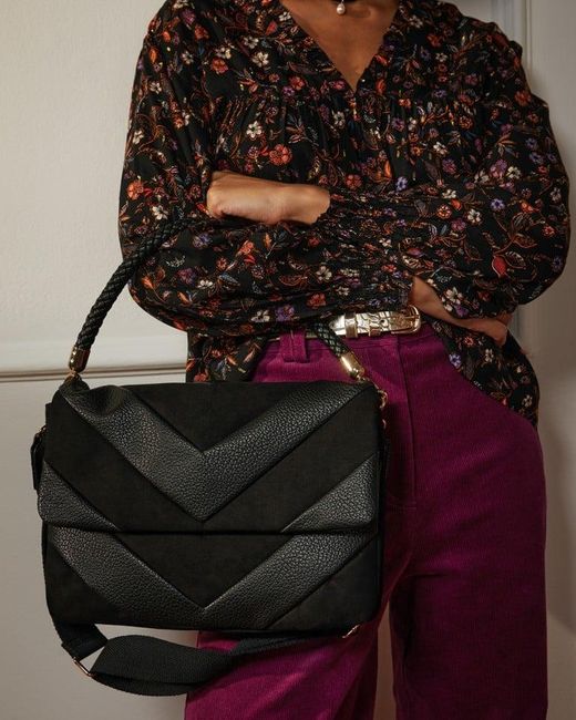 Oliver Bonas Kamie Chevron Slouch Tote Bag in Black Lyst