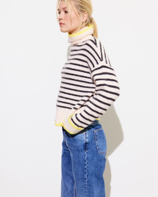 Oliver Bonas Blue Monochrome Striped Roll Neck Knitted Jumper, Size 6