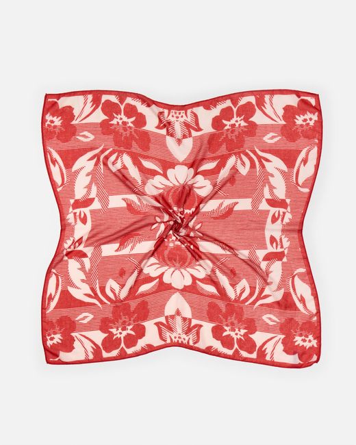 Oliver Bonas Red & Cream Floral Pinstripe Large Square Scarf