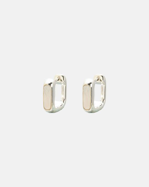 Oliver Bonas White Ava Mother Of Pearl Sterling Silver Square Hoop Earrings