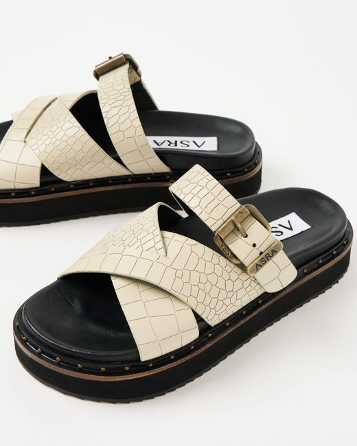 ASRA White Megan Croc Leather Crossover Sandals, Size Uk 4