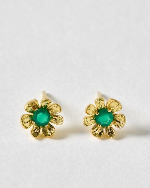 Oliver Bonas Metallic Zaria Green Onyx Flower Stud Earrings