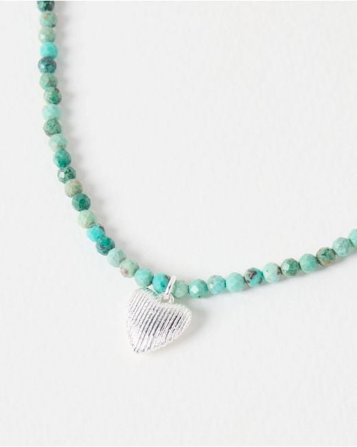 Oliver Bonas Multicolor Hestia Beaded Turquoise Silver Heart Pendant Necklace