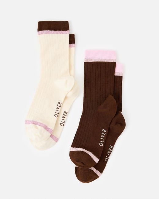 Oliver Bonas Natural Chocolate & Pink Ankle Socks Pack Of Two
