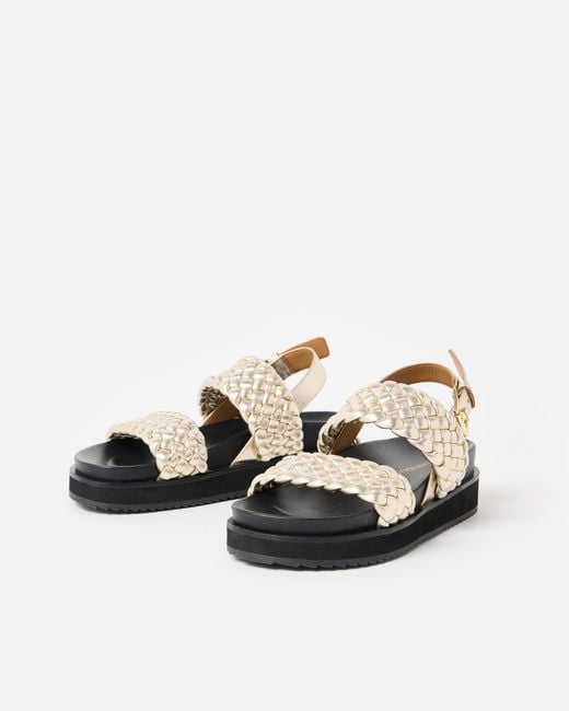 Oliver Bonas White Chunky Metallic Weave Leather Sandals, Size Uk 3