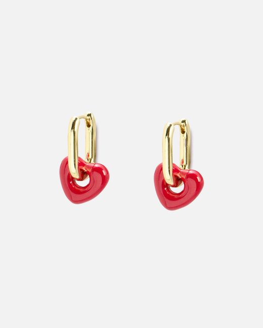 Oliver Bonas Amerie Red Enamel Heart Charm Hoop Earrings