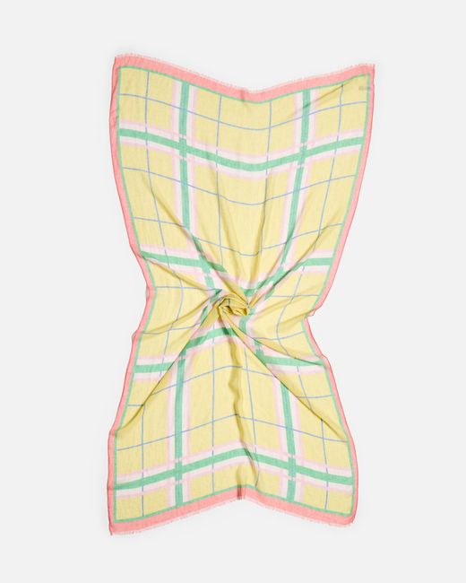 Oliver Bonas Yellow Checked Linen Blend Lightweight Scarf