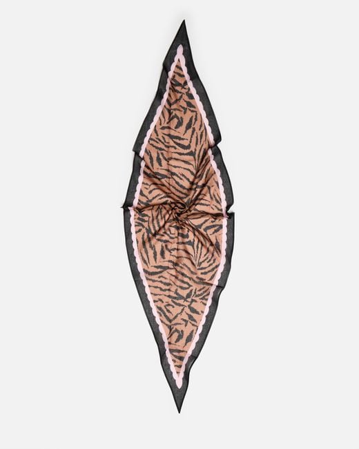 Oliver Bonas Pink Brown Animal Print Diamond Scarf