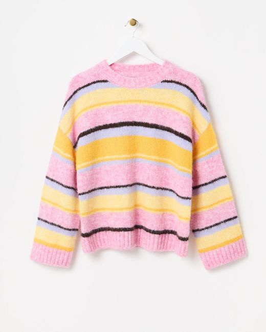 Oliver Bonas Pink & Yellow Striped Knitted Jumper, Size 6