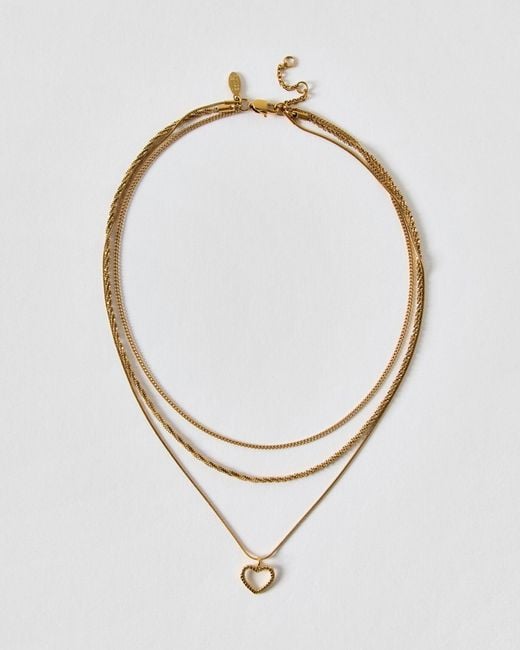 Oliver Bonas White Sylvia Tone Waterproof Textured Heart Charm Layered Necklace