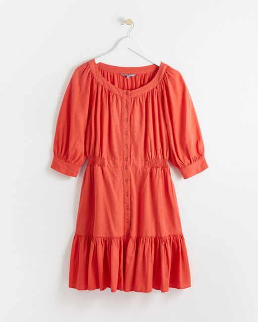 Oliver Bonas Red Coral Linen Mix Mini Dress, Size 16