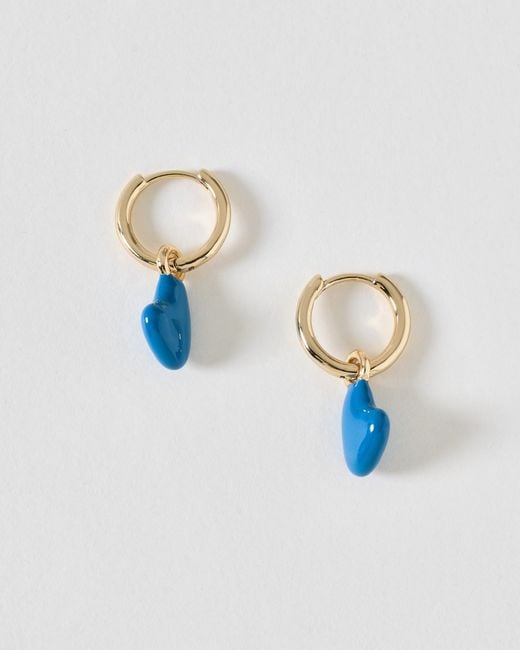 Oliver Bonas Blue Saskia Enamel Heart Drop Huggie Earrings