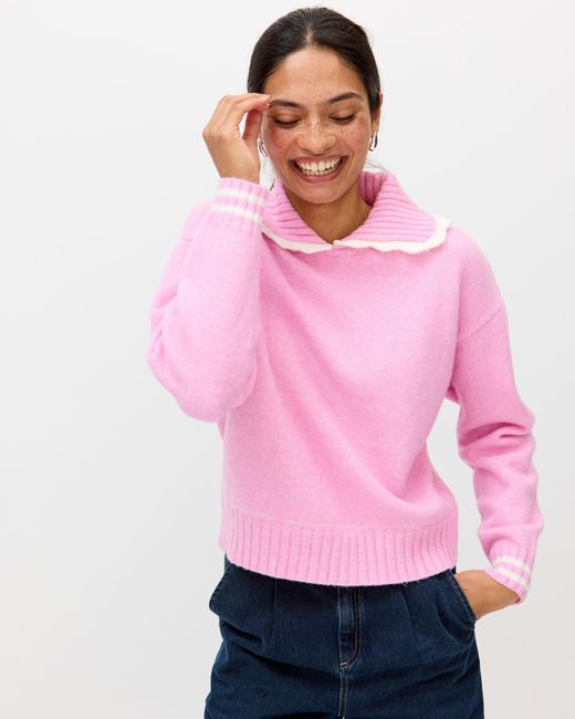 Oliver Bonas Pink Scalloped Collar Knitted Jumper, Size 8