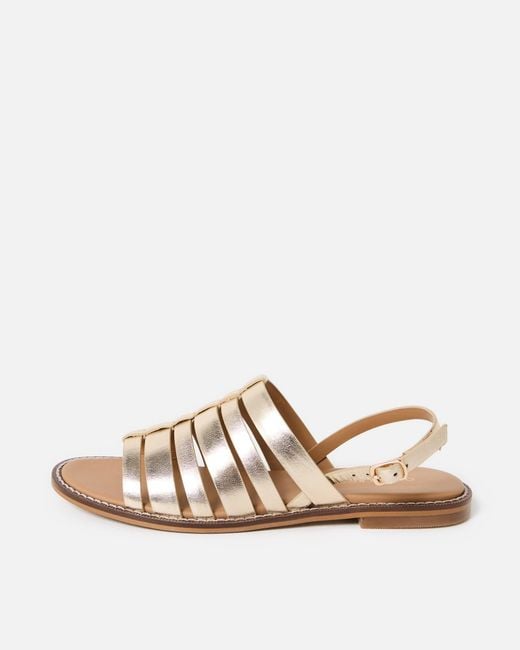 Oliver Bonas White Metallic Strappy Slingback Leather Sandals, Size Uk 3