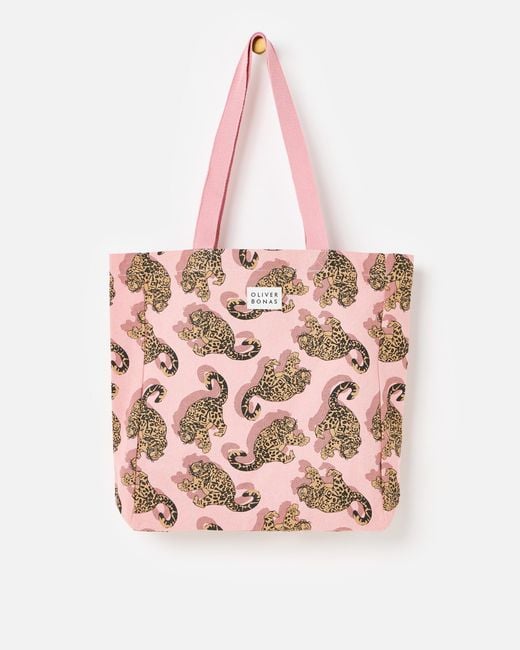 Oliver Bonas Pink Snow Leopard Cotton Tote Shopper Bag