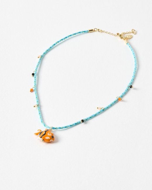 Oliver Bonas Kai Ceramic Fish Pendant Blue Cord Pendant Necklace