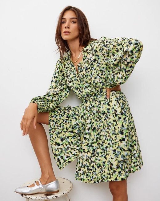 Oliver Bonas Marble Print Shirt Mini Dress in Green | Lyst