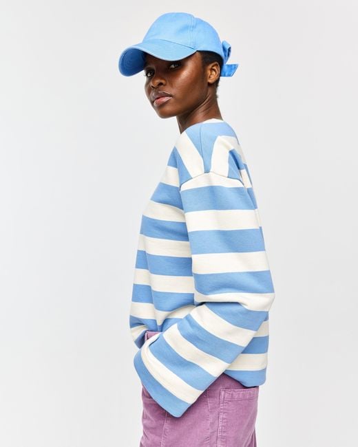 Oliver Bonas Blue & Cream Striped Wide Sleeve Sweatshirt, Size 10