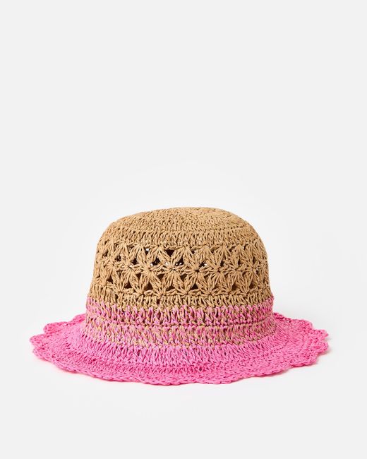 Oliver Bonas Natural & Pink Ombre Scalloped Edge Bucket Hat