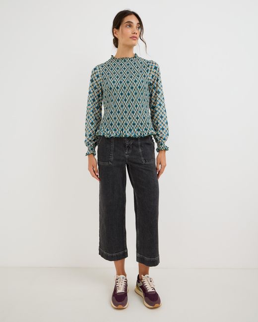 Oliver Bonas Red Denim Scalloped Pocket Cropped Wide Leg Jeans, Size 10