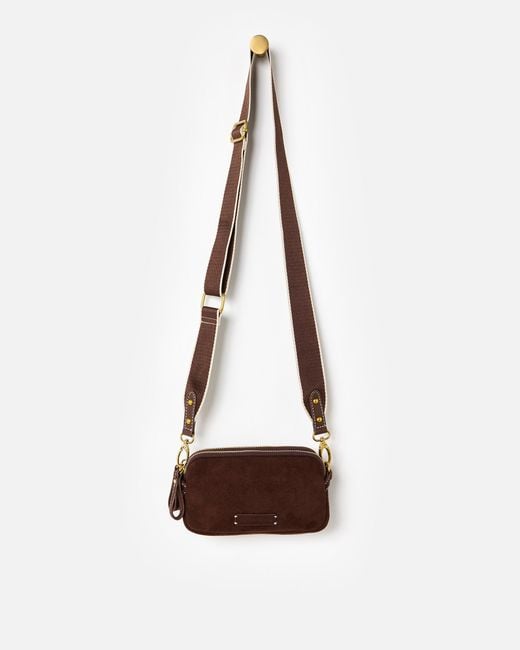 Oliver Bonas Brown Naha Chocolate Faux Suede Crossbody Bag