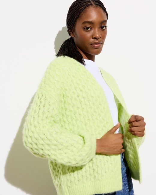 Oliver Bonas Green Lime Open Front Chunky Knitted Cardigan
