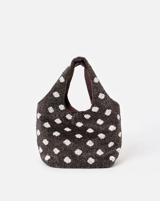 Oliver Bonas Luci Dark & White Polka Dot Beaded Mini Clutch Bag