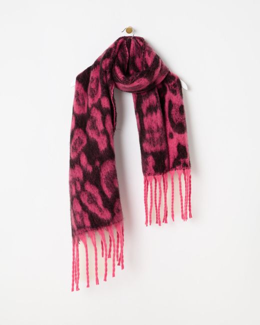 Oliver Bonas Pink Animal Print Chunky Scarf