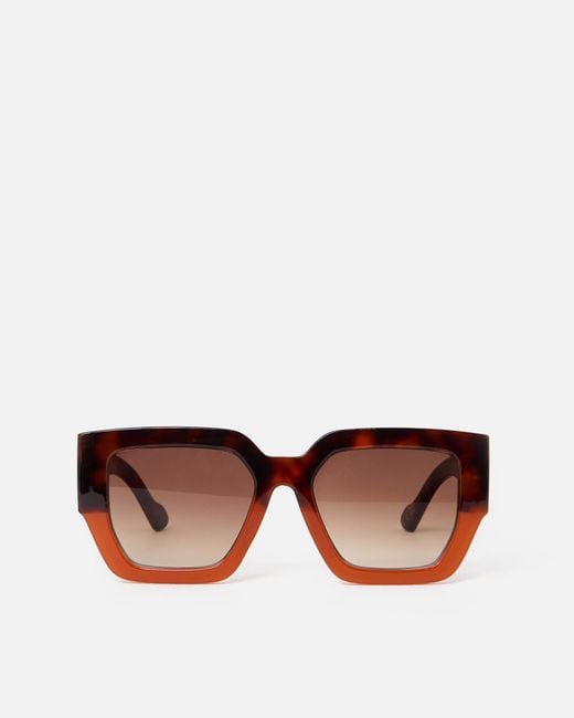 Oliver Bonas Brown & Faux Tortoiseshell Angled Square Sunglasses