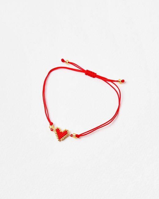Oliver Bonas Red Magda Beaded Heart Cord Friendship Bracelet