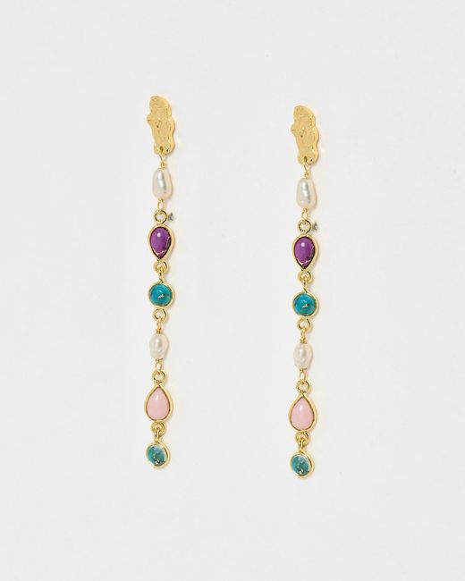 Oliver Bonas White Tricia Gemstone & Freshwater Pearl Beaded Drop Earrings