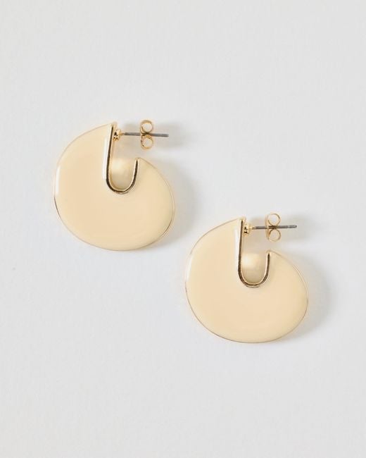 Oliver Bonas Natural Pauline Enamel Disc Hoop Earrings