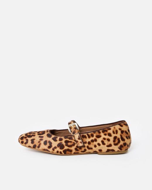 Oliver Bonas White Leopard Print Leather Ballet Flats, Size Uk 3