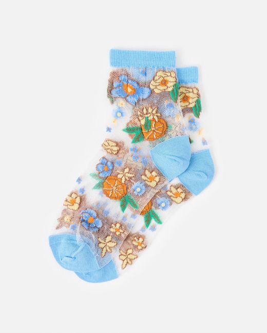 Oliver Bonas Blue Blossom Sheer Ankle Socks