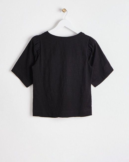 Oliver Bonas Black Button Up Ruched Jersey Top