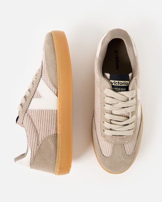 Victoria White Berlin Ciclista Taupe Corduroy & Suede Trainers, Size 3