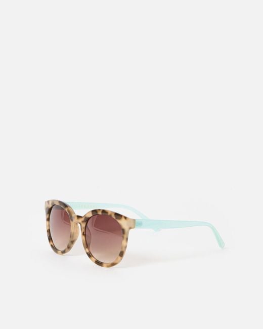 Oliver Bonas Pink Preppy Faux Tortoiseshell & Aqua Blue Round Sunglasses