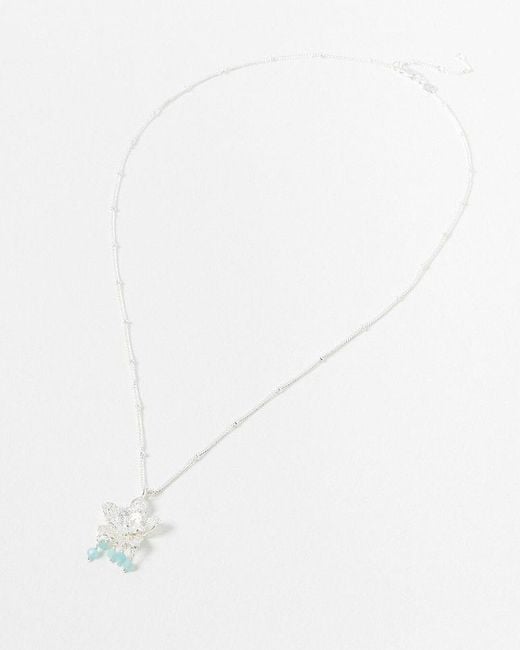 Oliver Bonas White Sarah Filigree Flower & Amazonite Silver Plated Pendant Necklace